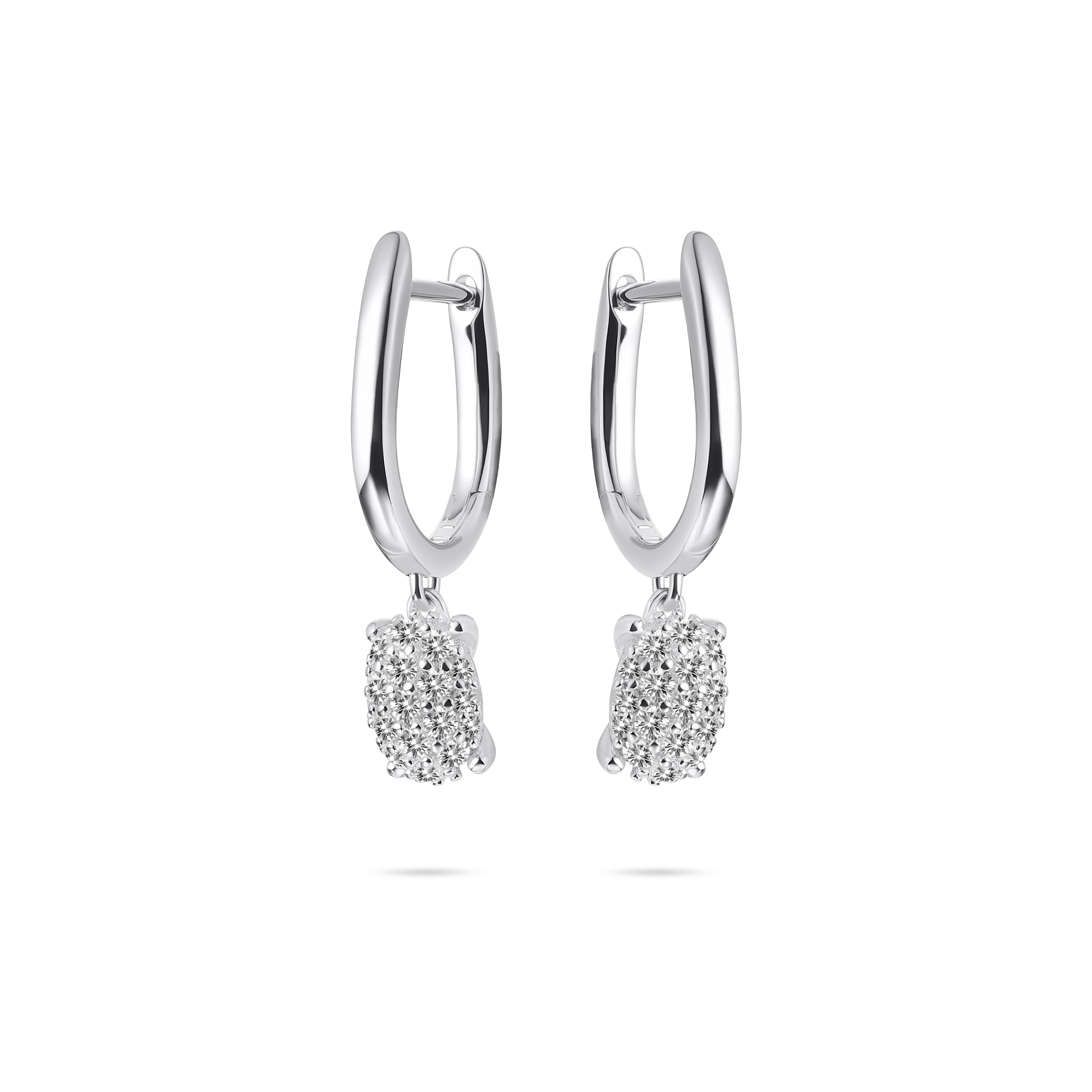 Gisser Jewels Silver Rhodium Plated Oval Pave Charm Hoop Earrings-1