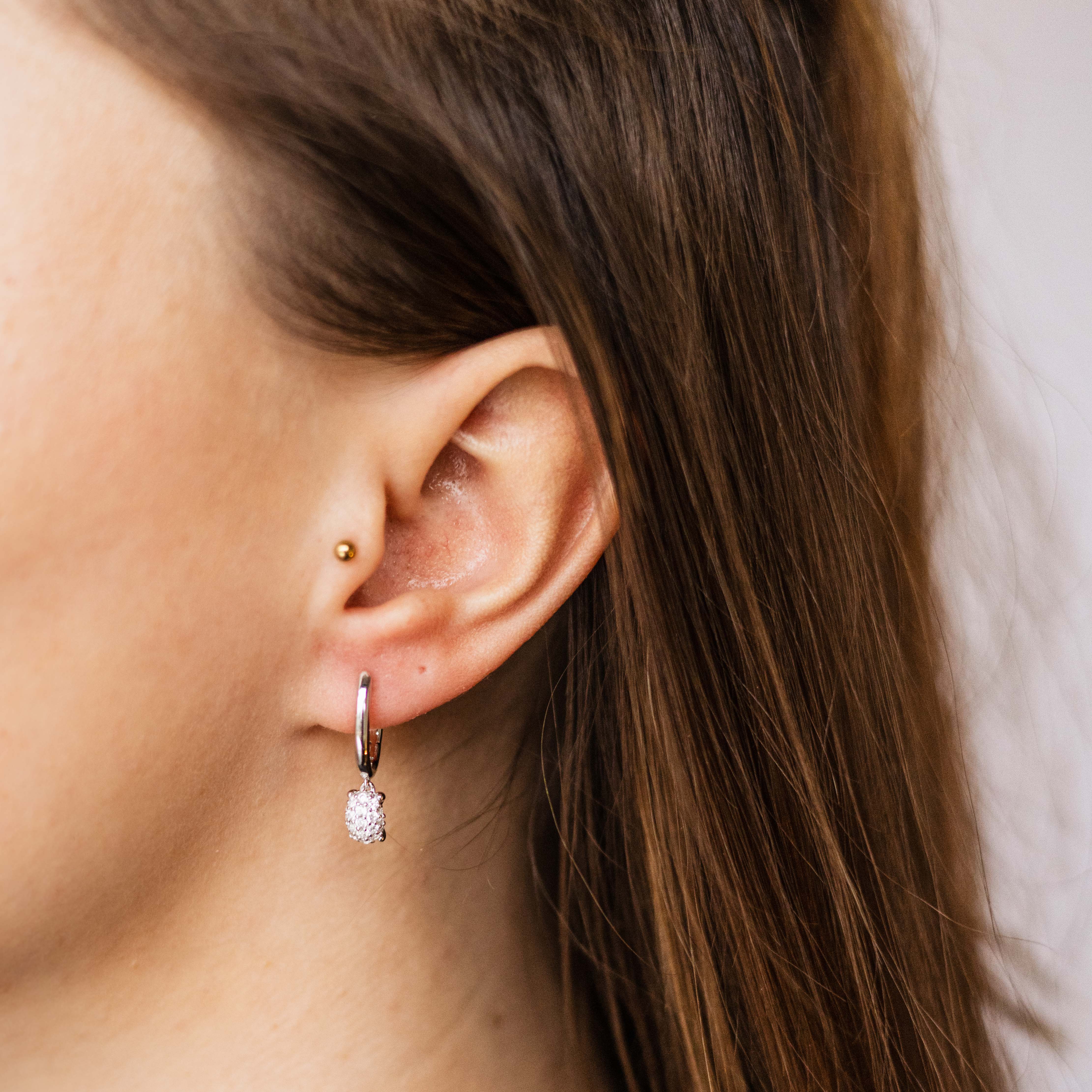 Gisser Jewels Silver Rhodium Plated Oval Pave Charm Hoop Earrings-2