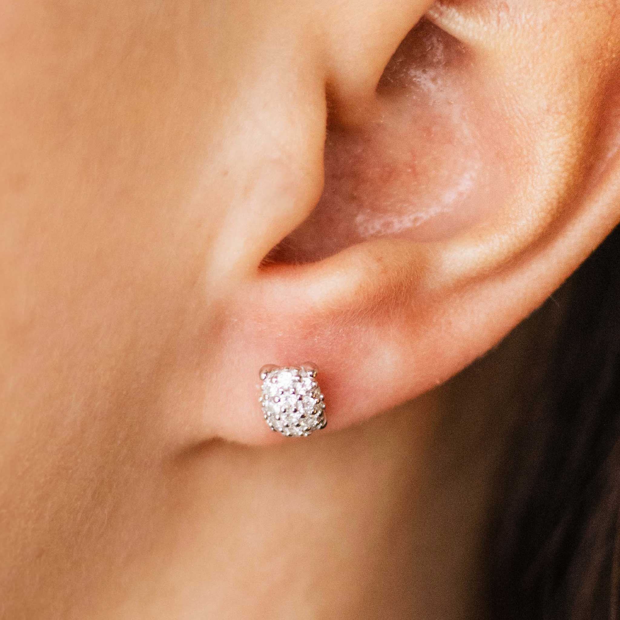 Gisser Jewels Silver Rhodium Plated Oval Pave Dashing Details Ear Studs