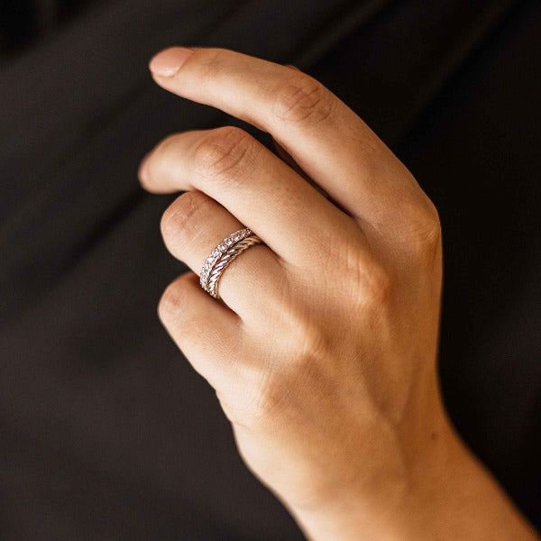 Gisser Jewels Silver Rhodium Plated Rope Stackable Ring-1