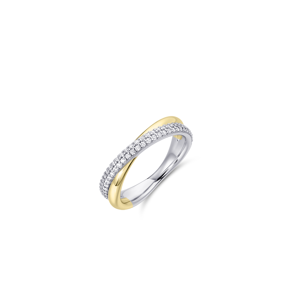 Crossing Bold Bands Pave Ring | Silver Gold Plated | Gisser Jewels