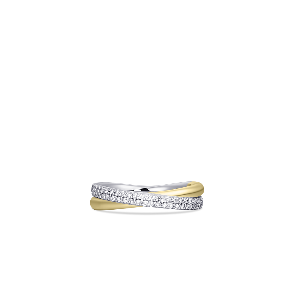 Crossing Bold Bands Pave Ring | Silver Gold Plated | Gisser Jewels