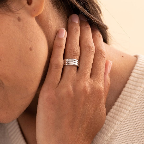 Gisser Jewels Silver Rhodium Plated Triple Bold Bands Ring-2