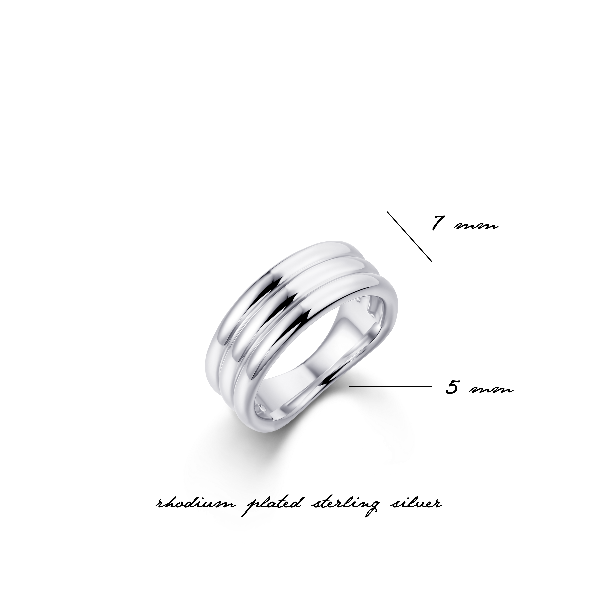 Gisser Jewels Silver Rhodium Plated Triple Bold Bands Ring-6