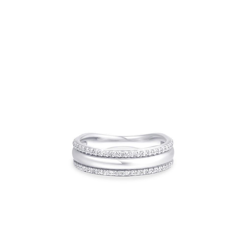 Gisser Jewels Silver Rhodium Plated Shimmering Bold Bands Ring-2