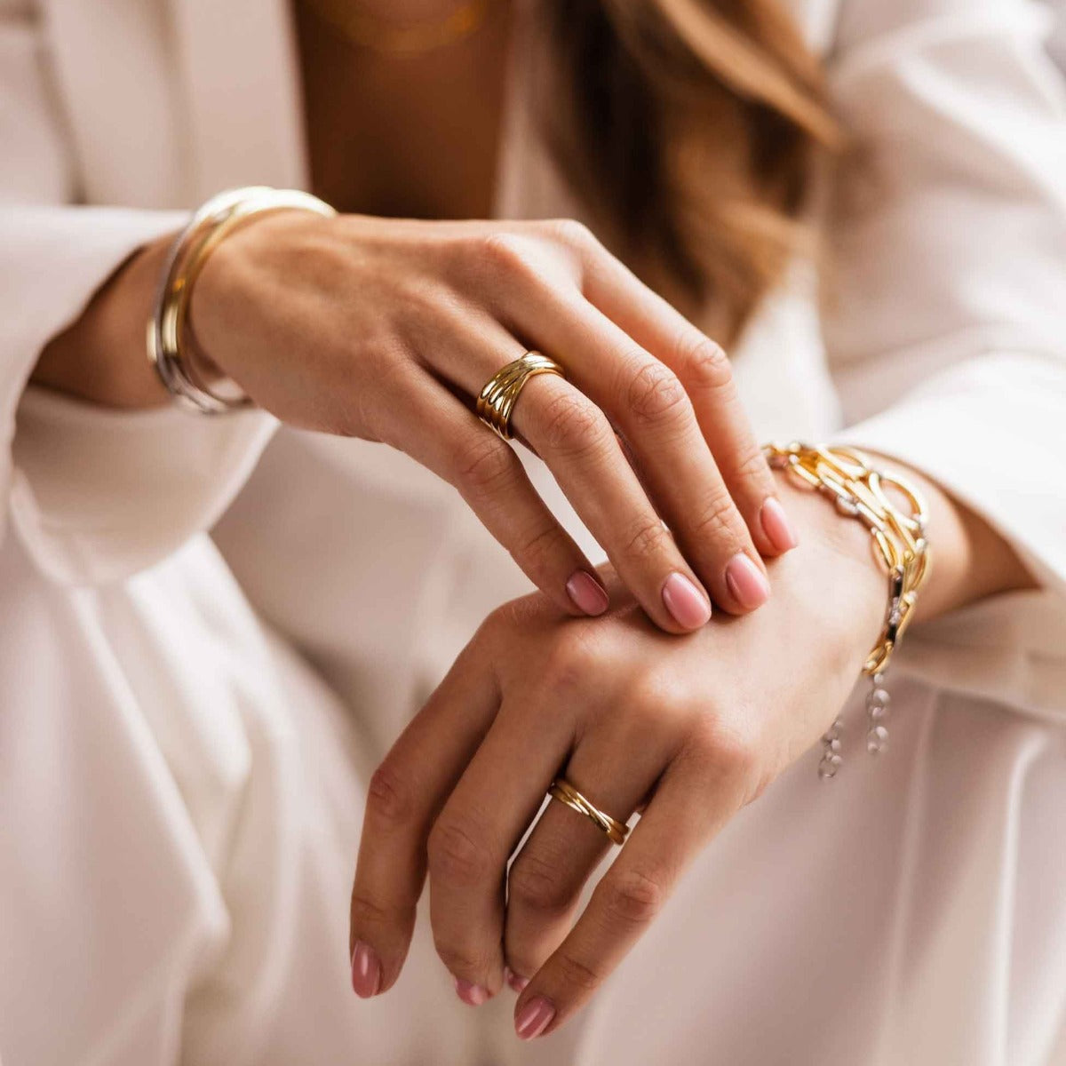 Crossing Bold Bands Ring | Silver Gold Plated | Gisser Jewels