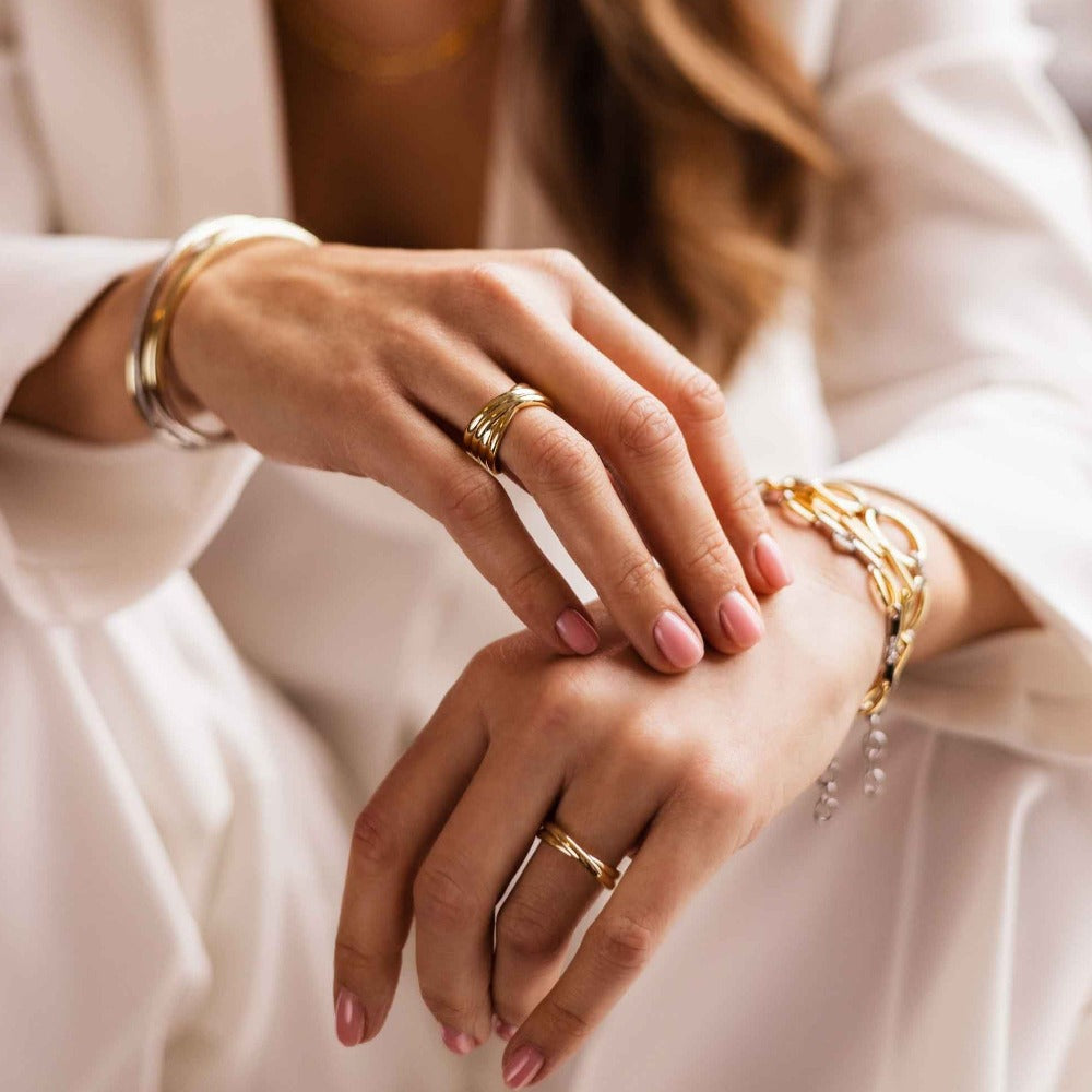Gisser Jewels Silver Gold Plated Maxi Crossover Bold Bands Ring