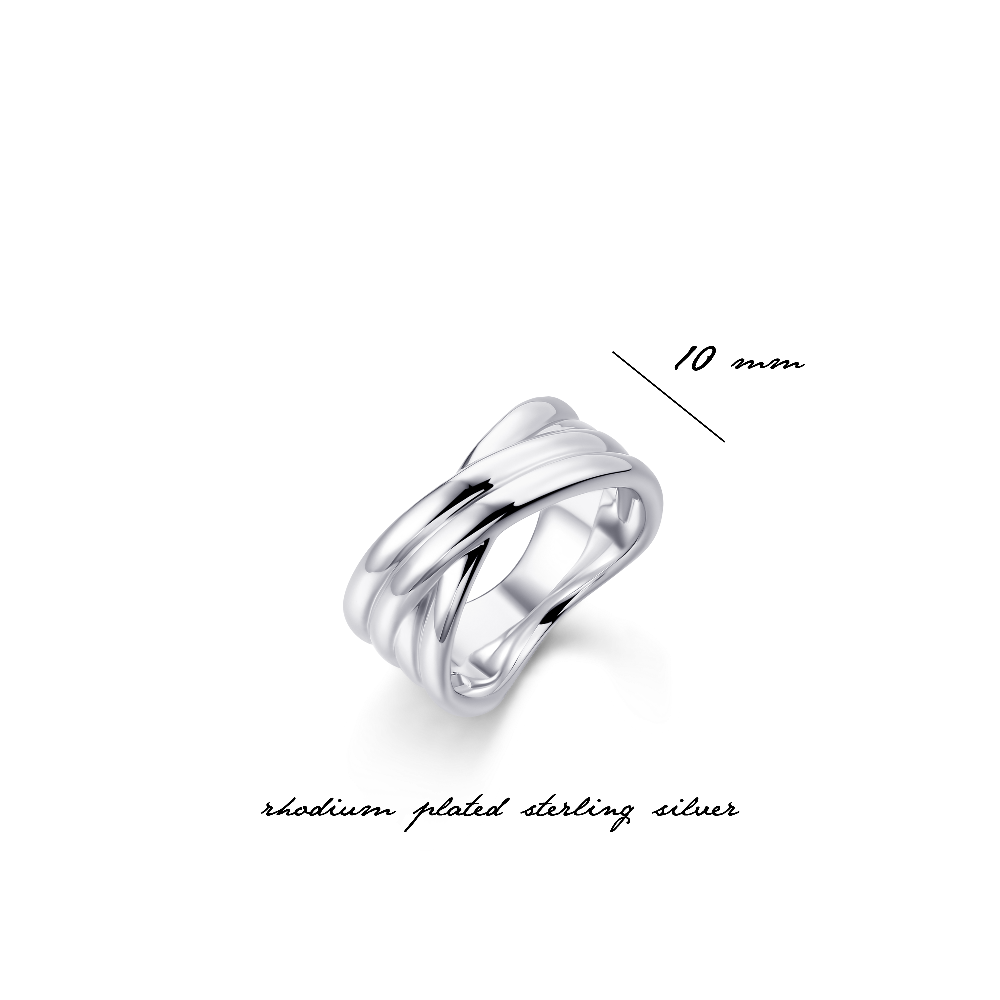 Gisser Jewels Silver Rhodium Plated Maxi Crossover Bold Bands Ring-3