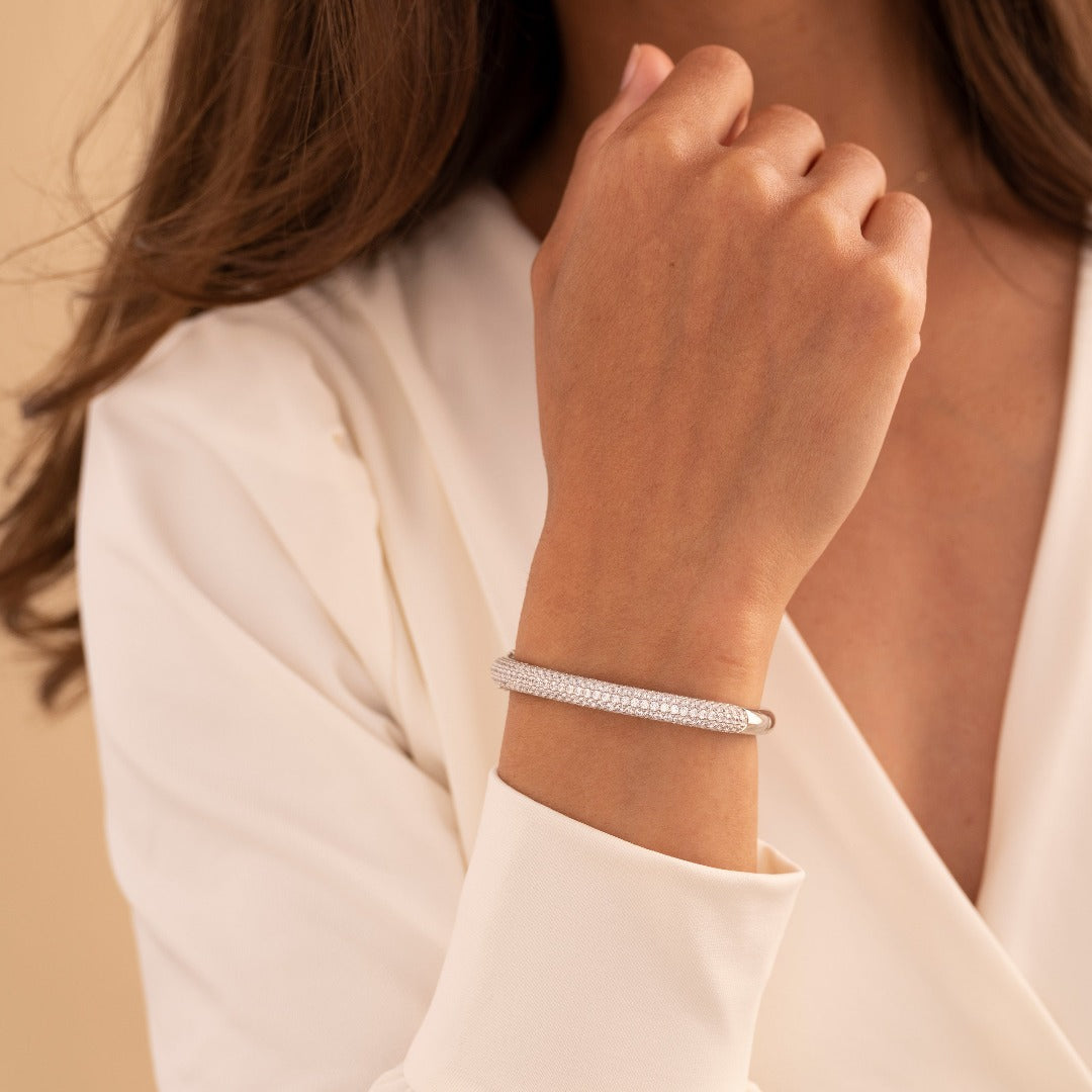 Gisser Jewels Silver Rhodium Plated Pave Bold Bangle