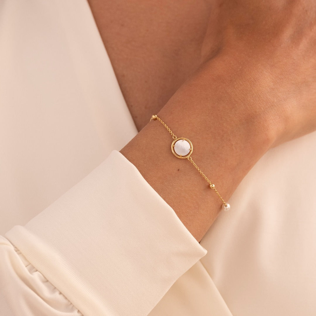 Gisser Jewels 14k Gold Plated Icon Coin and Beads Bracelet