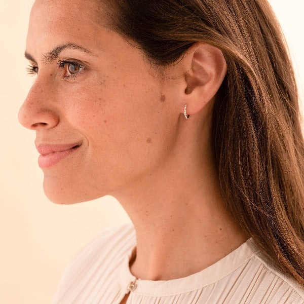 Mini Pave Hoop Earrings | 14k Yellow Gold | Gisser Jewels-2