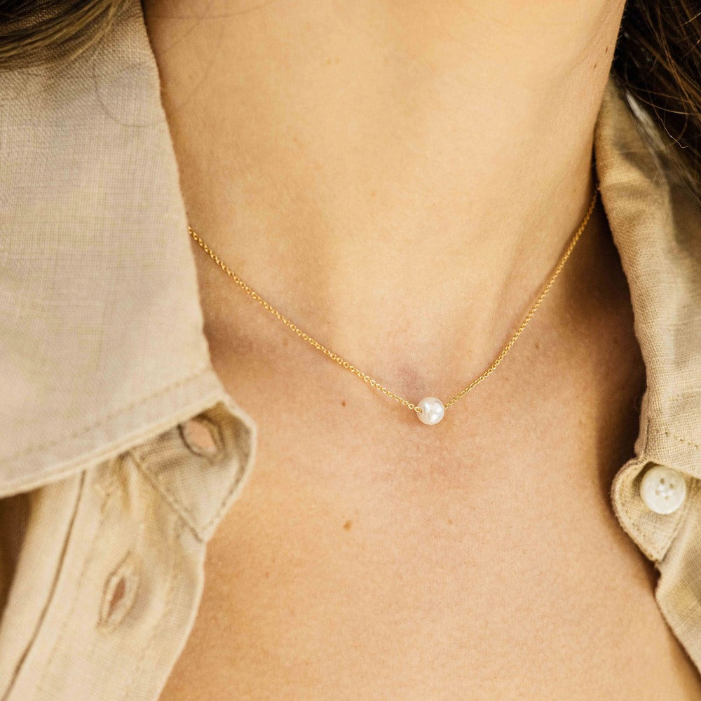 Gisser Jewels 14k Gold Plated Single Pearl Necklace-2