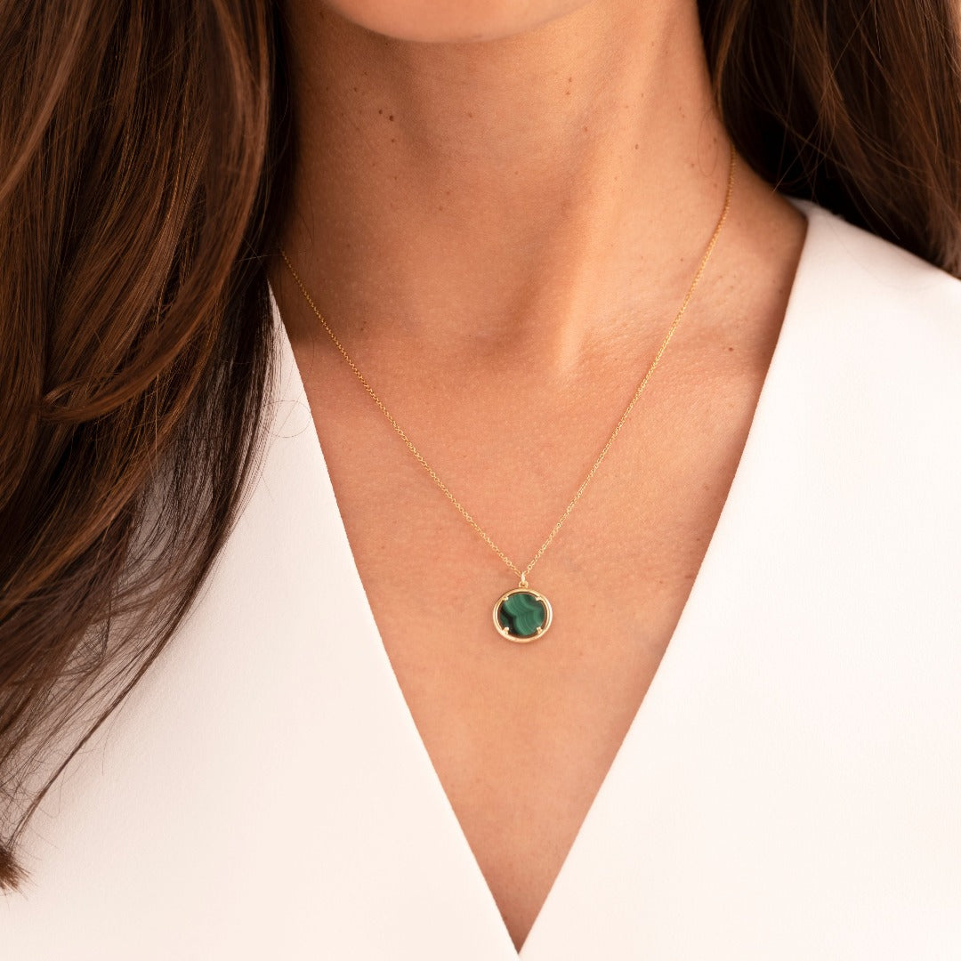 Green Malachite Coin Necklace Gisser Jewels-1