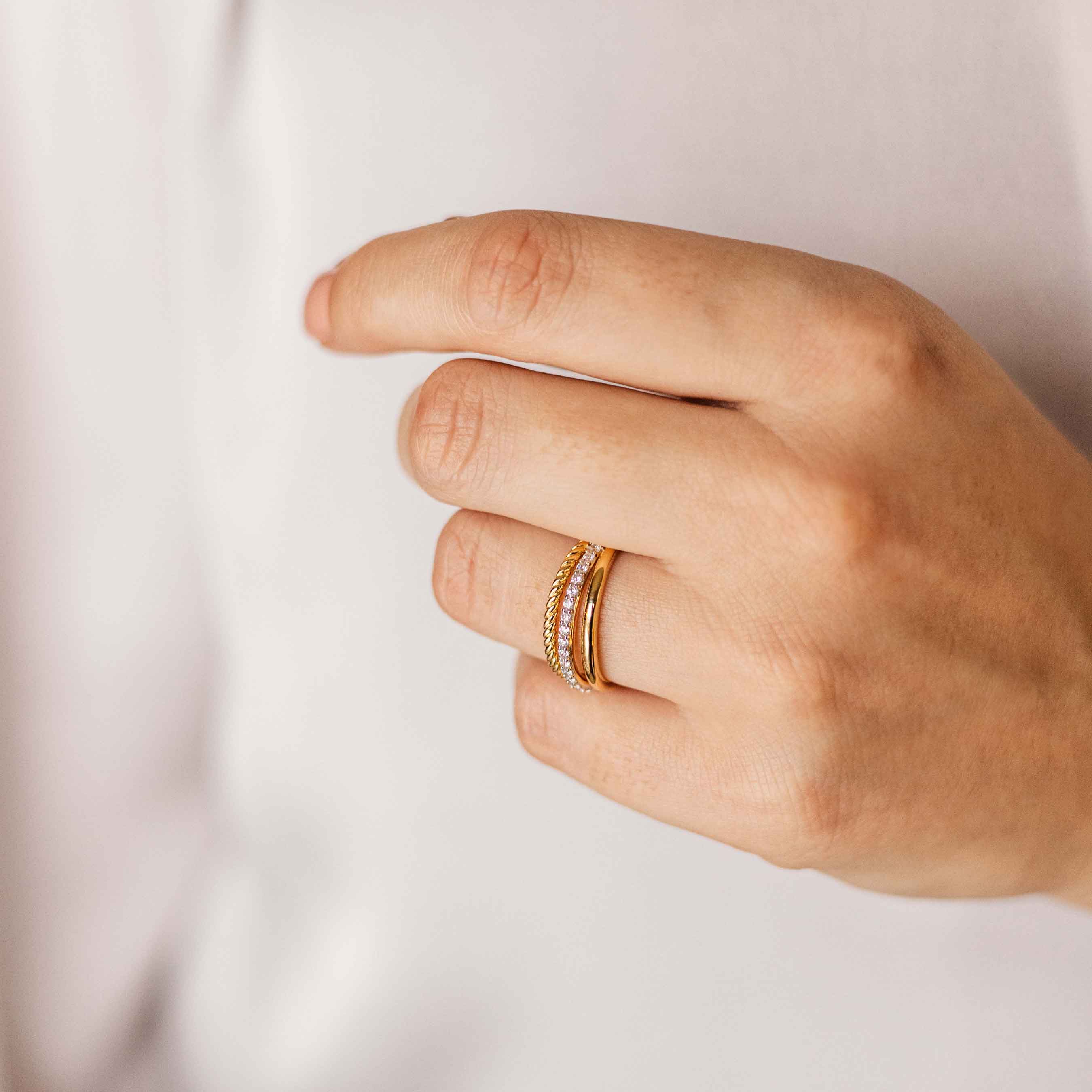 Gisser Jewels 14k Gold Plated Triple Surface Ring-2