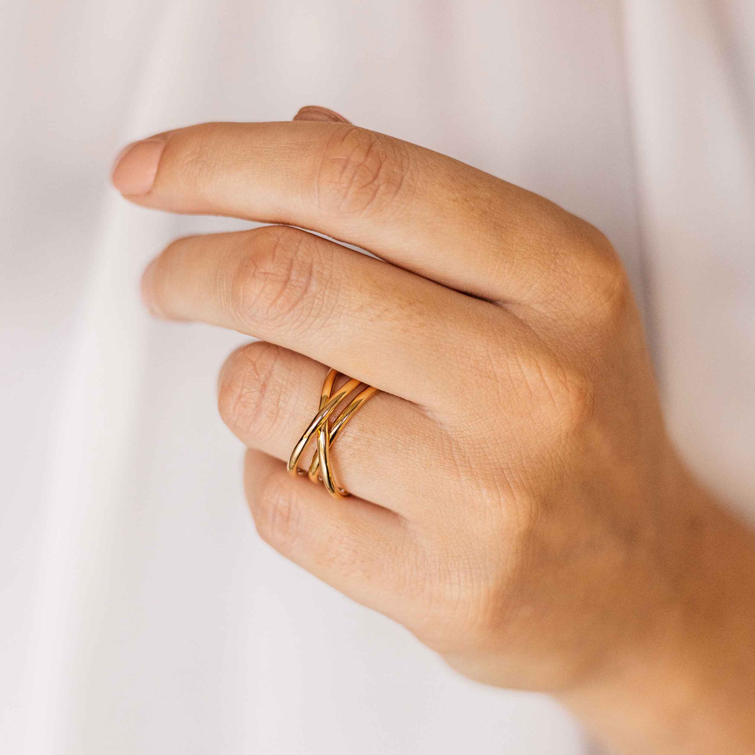 Gisser Jewels 14k Gold Plated Triple Crossover Ring-2