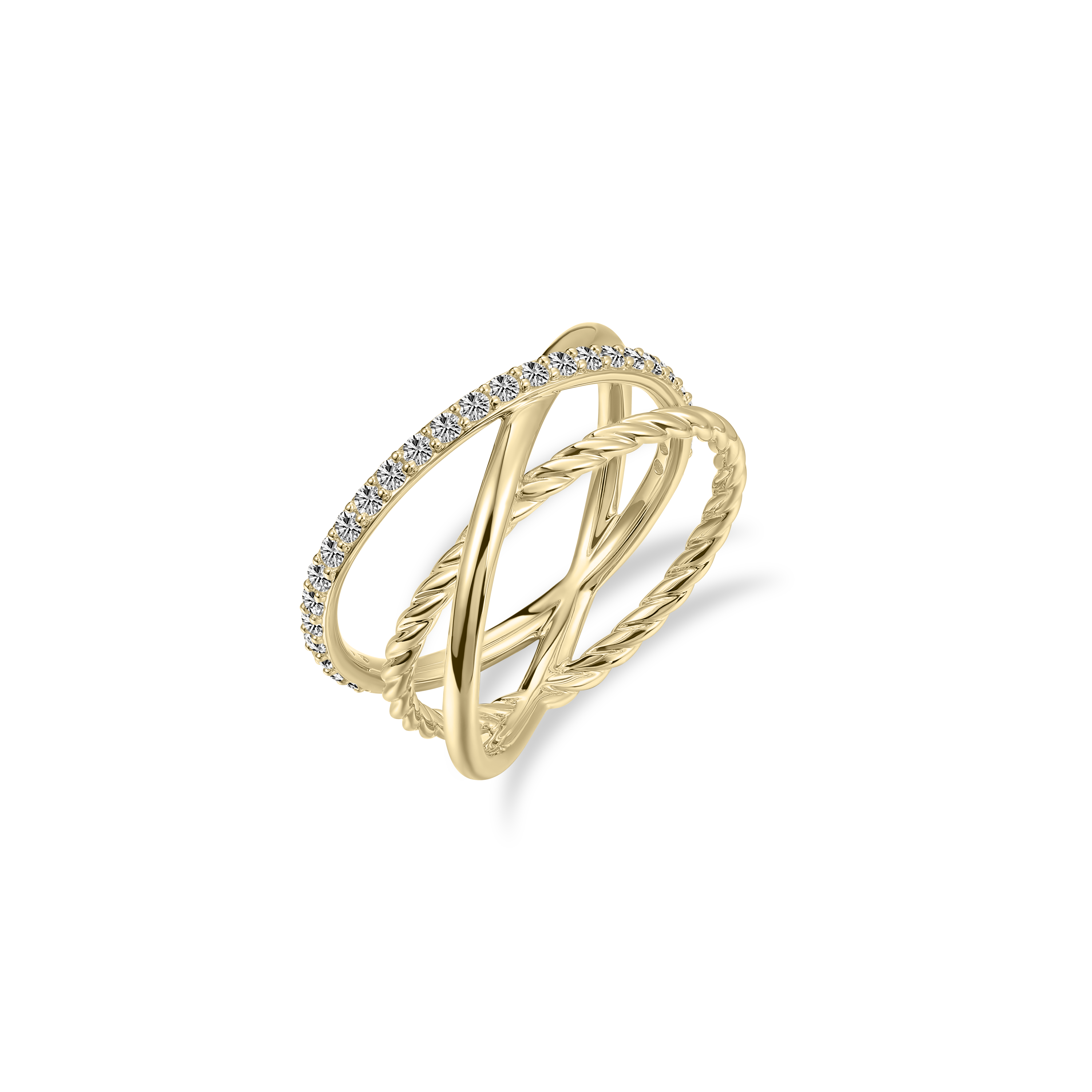 Gisser Jewels 14k Gold Plated Triple Surface Crossover Ring-1