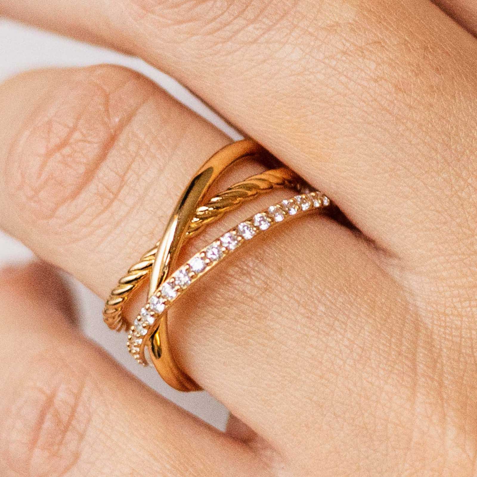 Gisser Jewels 14k Gold Plated Triple Surface Crossover Ring-2