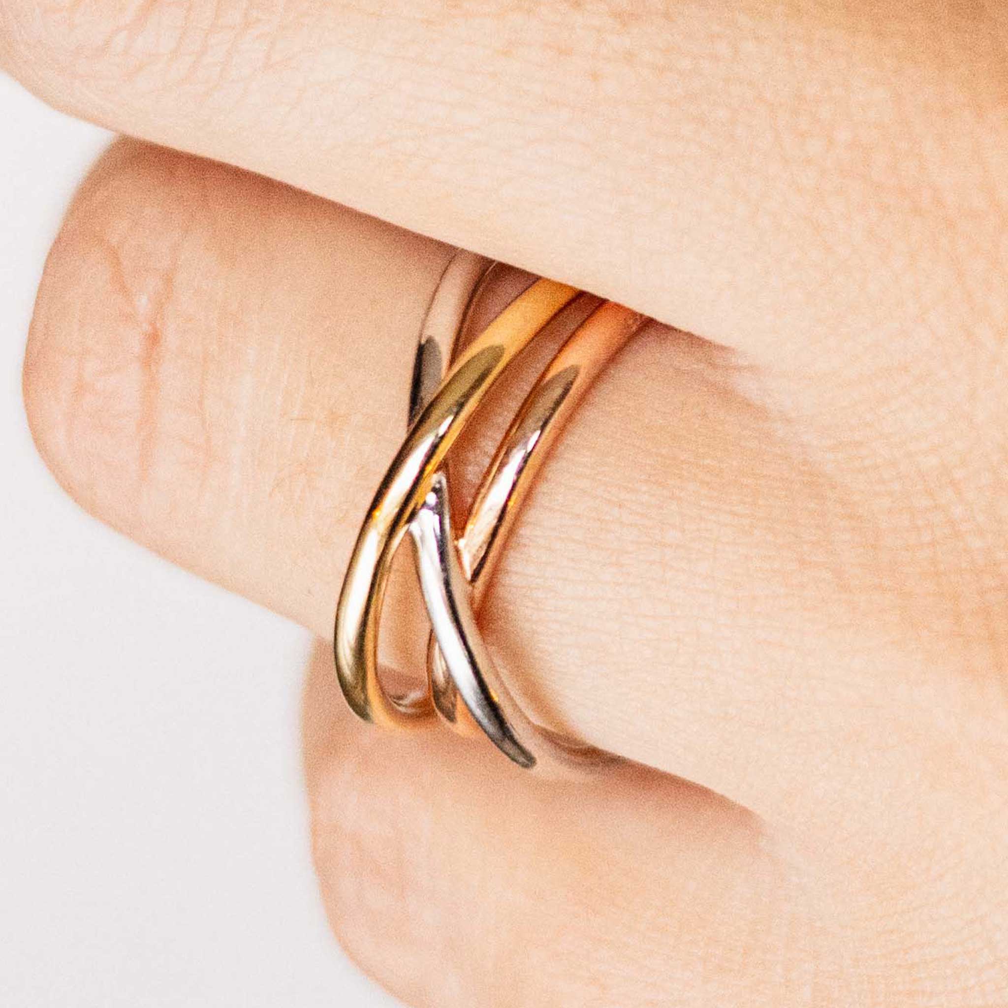 Gisser Jewels 14k Tri-Color Gold Plated Triple Crossover Ring-2