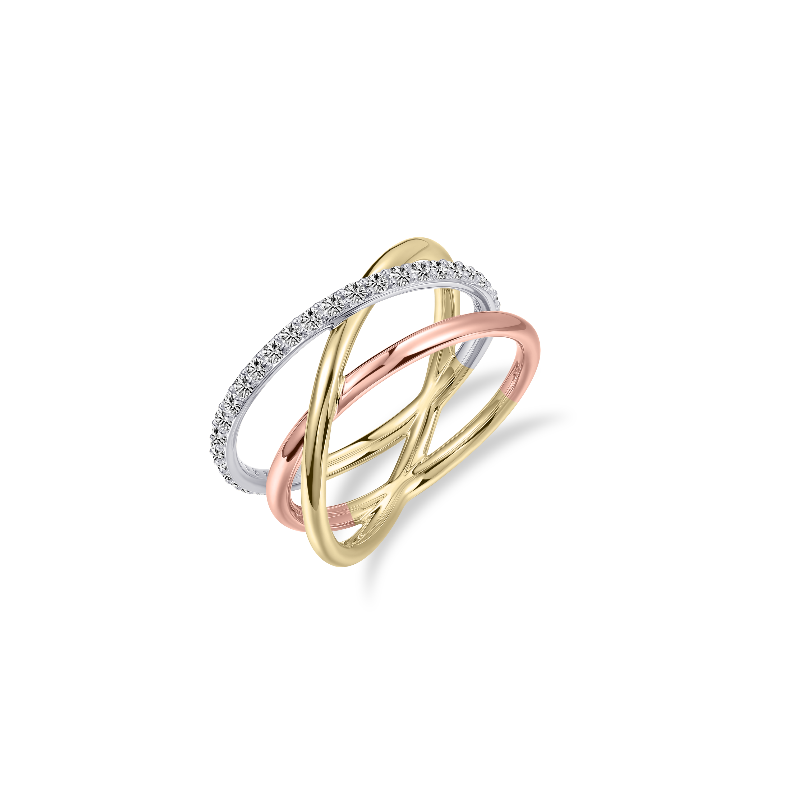 Gisser Jewels 14k Tri-Color Gold Plated Triple Crossover Pave Ring-1