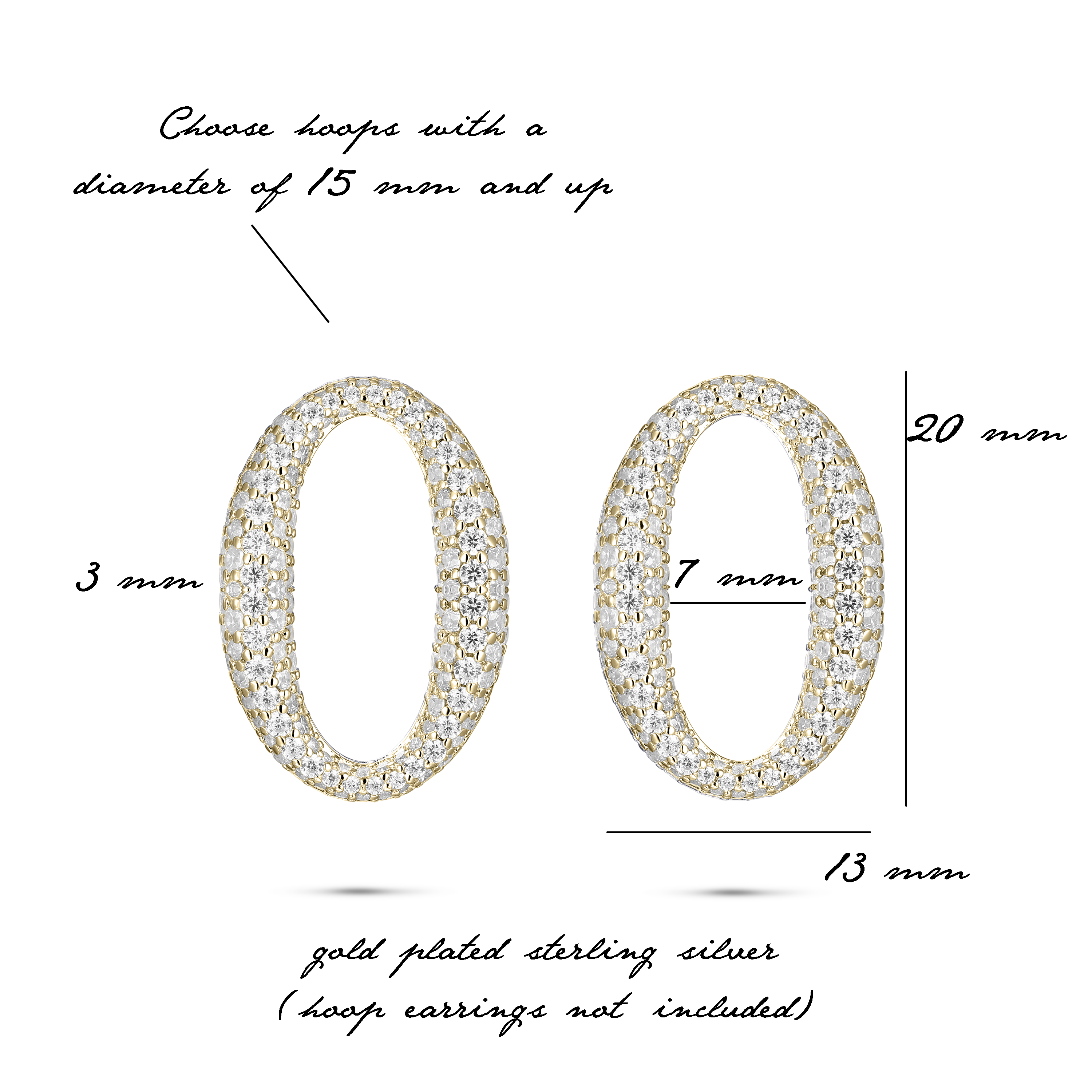 Sparkling Oval Ear Charms Gold Plated Silver Gisser Jewels-2