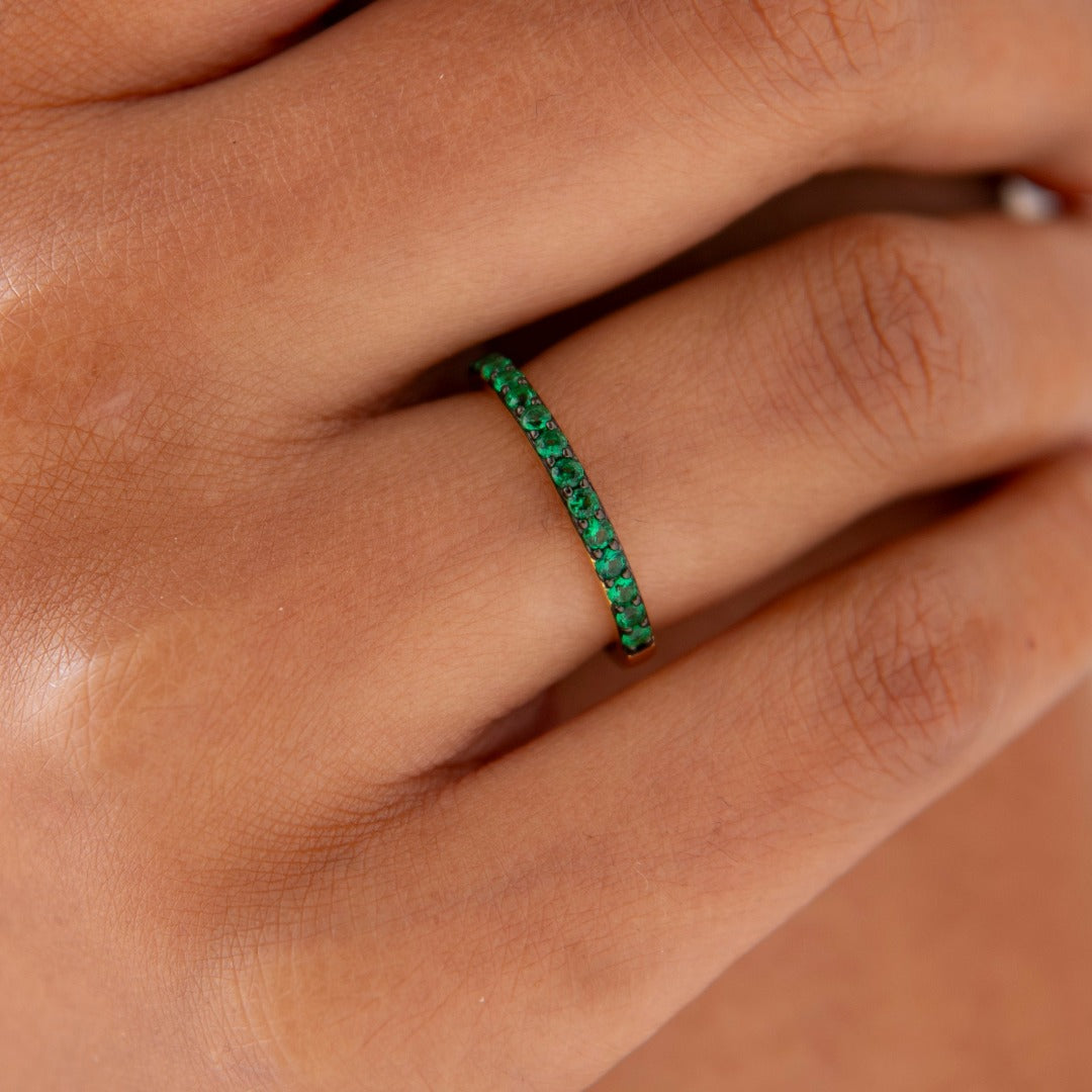 Emerald Green Pave Stacking Ring | Silver Rhodium Plated | Gisser Jewels