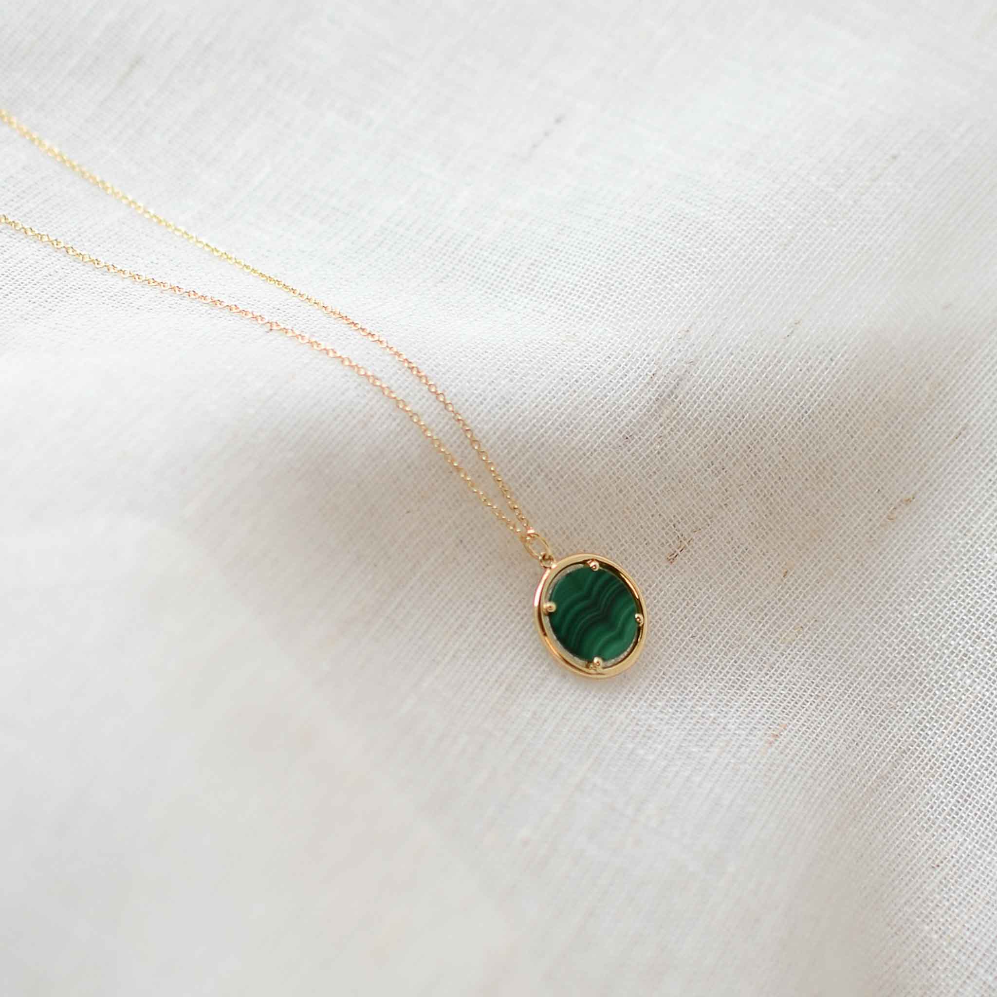 14k Gold Icon Coin Necklace Green Malachite Gisser Jewels VGN020G-1