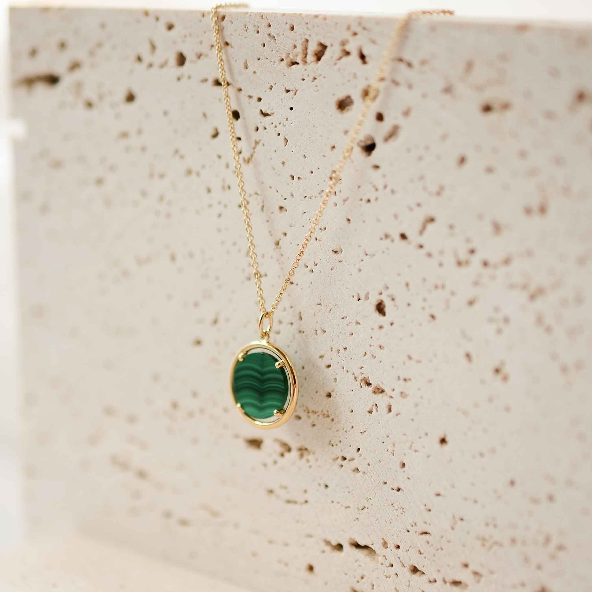 14k Gold Icon Coin Necklace Green Malachite Gisser Jewels VGN020G-2