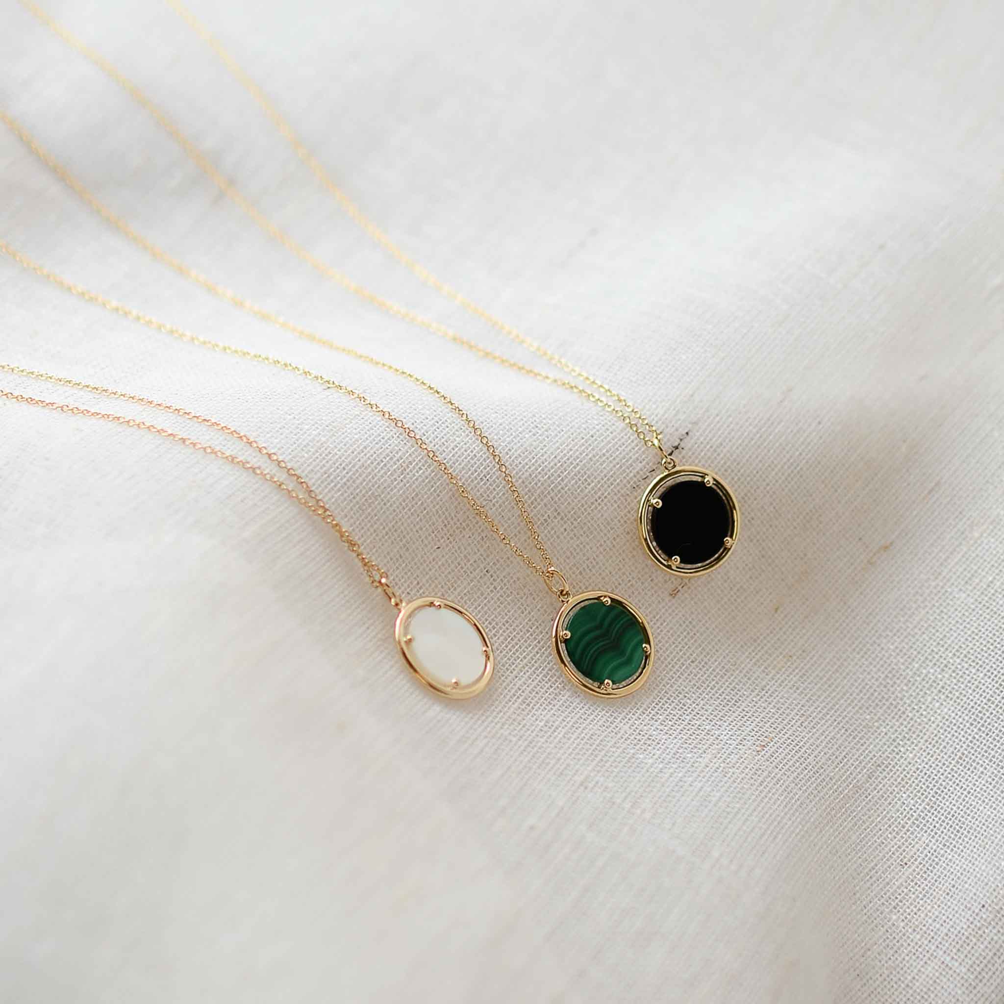 14k Gold Icon Coin Necklace Green Malachite Black Agate Mother of Pearl Gisser Jewels VGN020 VGN020G VGN020Z