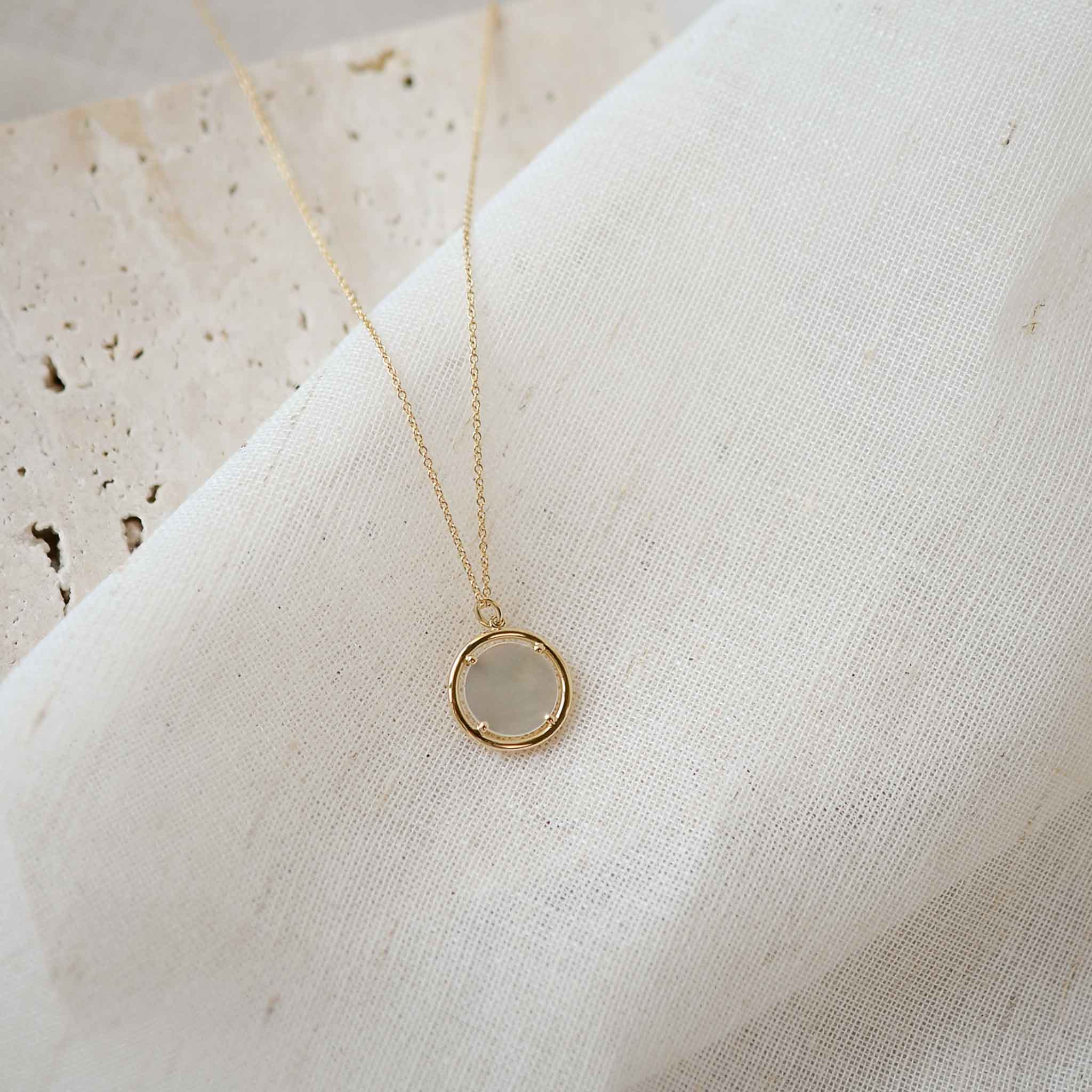 14k Gold Icon Coin Necklace Mother of Pearl Gisser Jewels VGN020-1