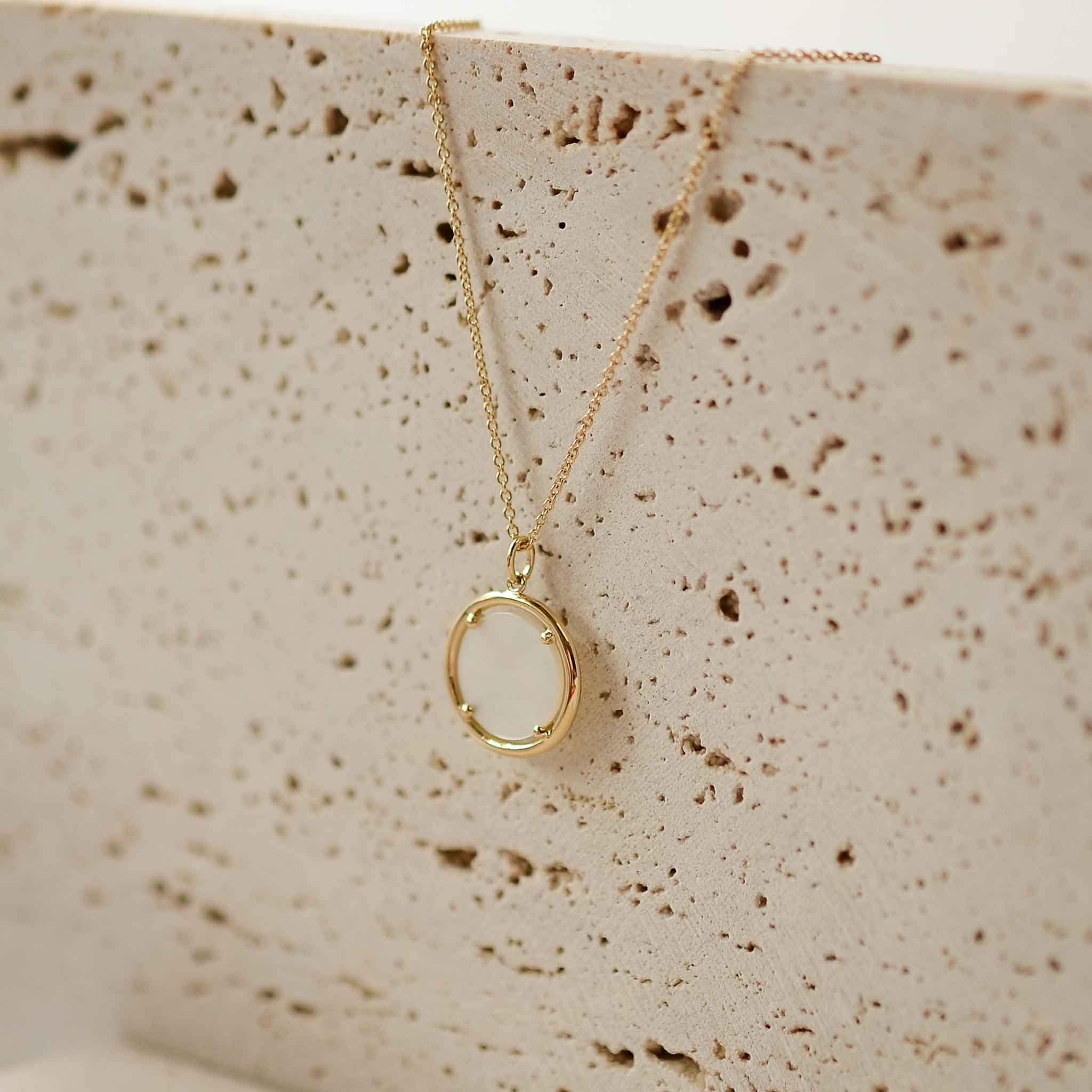 14k Gold Icon Coin Necklace Mother of Pearl Gisser Jewels VGN020-2