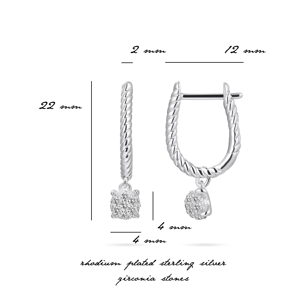 Pave Charm Hoop Earrings Silver Gisser Jewels