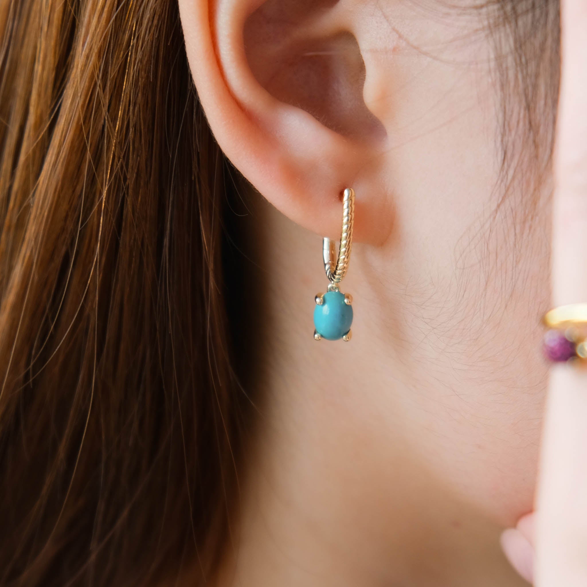 Turquoise Dashing Details Hoop Earrings 18k gold plated silver Gisser Jewels-1