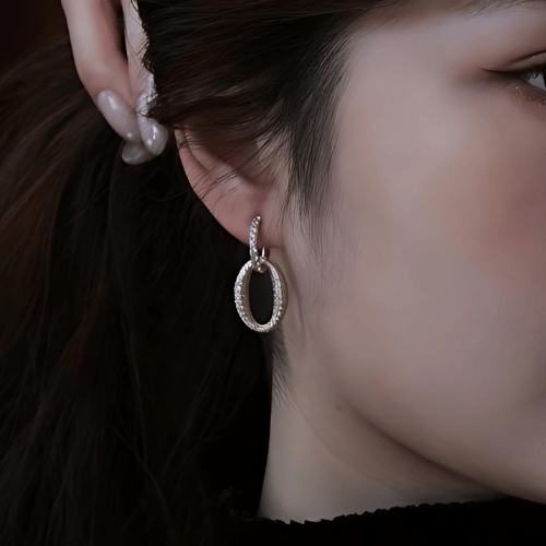 Classic Mini Hoop Earrings 15mm Sparkling Oval Ear Charms 18k gold plated silver Gisser Jewels