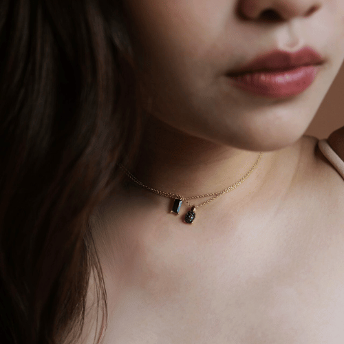 Black Baguette Necklace | Gold Plated Silver | Gisser Jewels