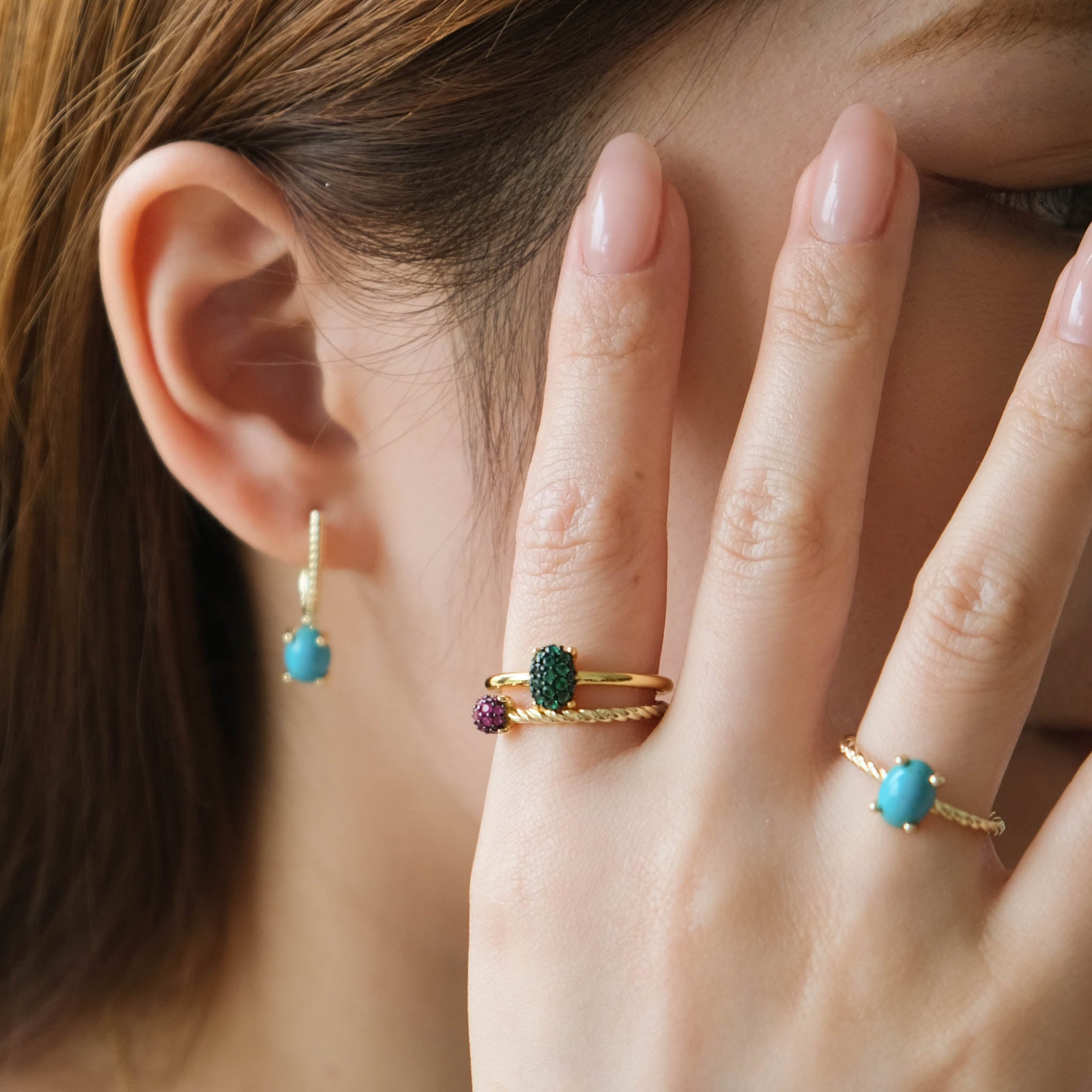 Emerald Green Dashing Details Rings | Silver Gold Plated | Gisser Jewels
