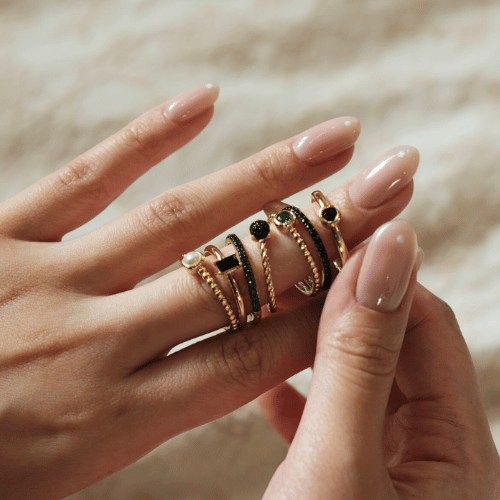Black Baguette Ring | Silver Gold Plated | Gisser Jewels