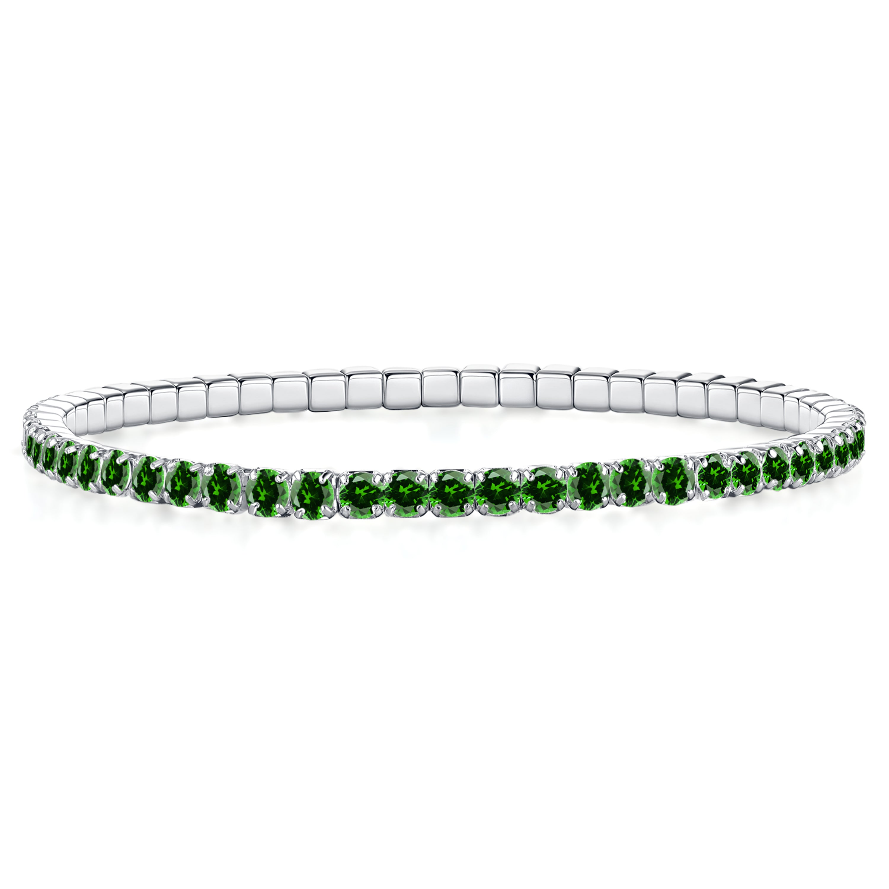 Stretch tennis bracelet with green Zirconia