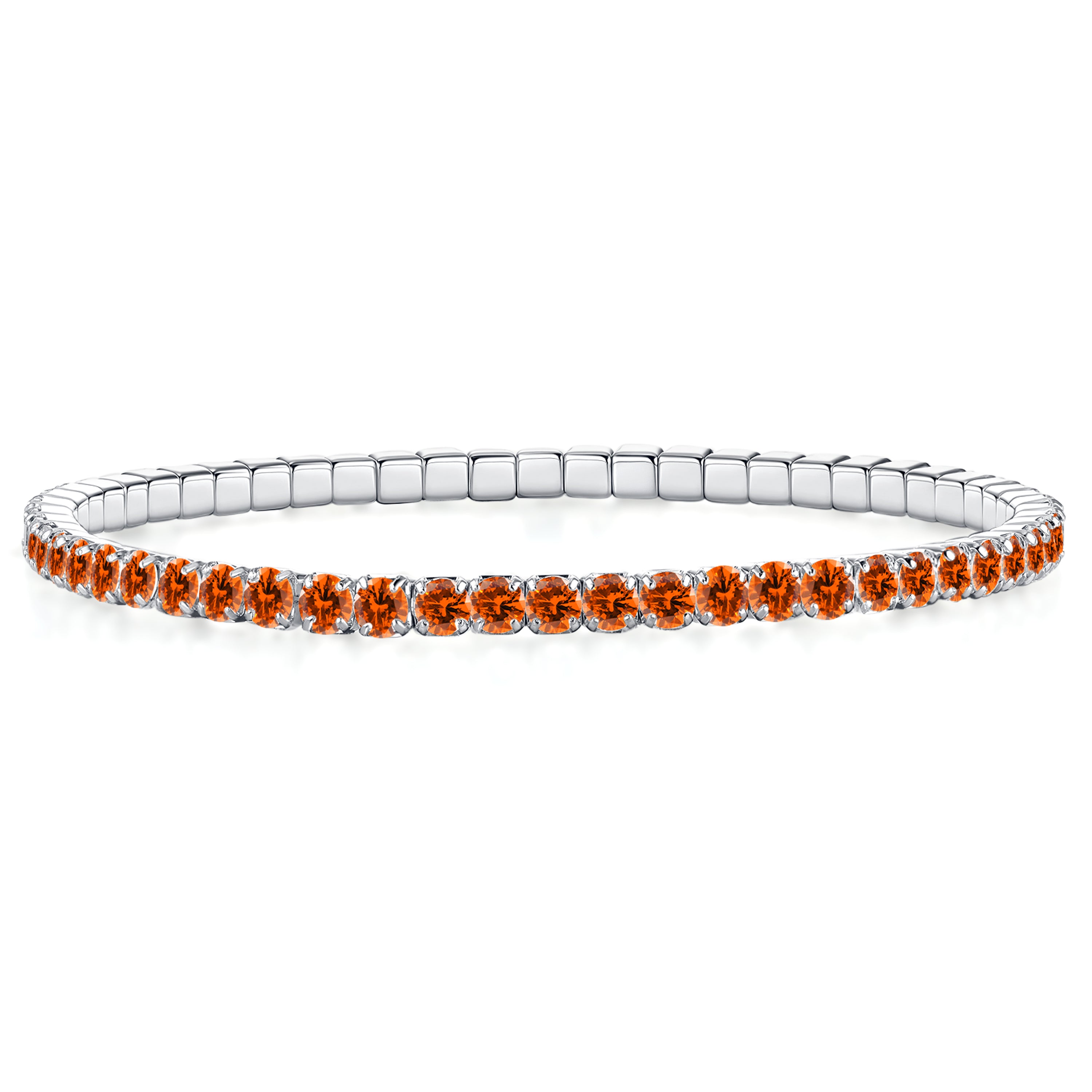 Stretch tennis bracelet with orange Zirconia