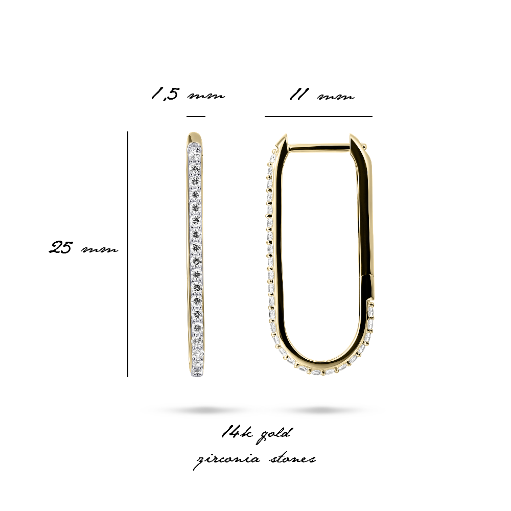 Long Sparkling Hoop Earrings 25 mm 14k Gold Gisser Jewels
