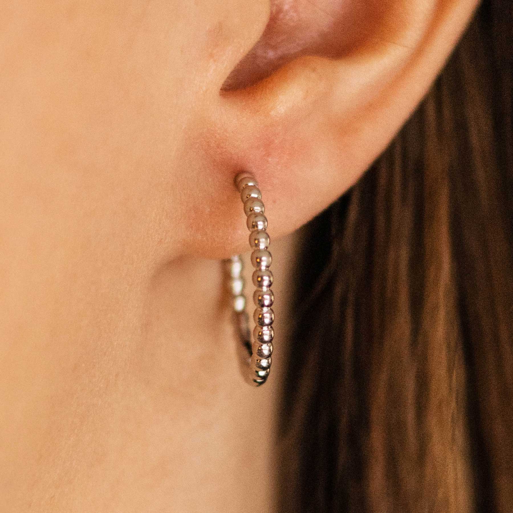 Silver beaded hoops cheap
