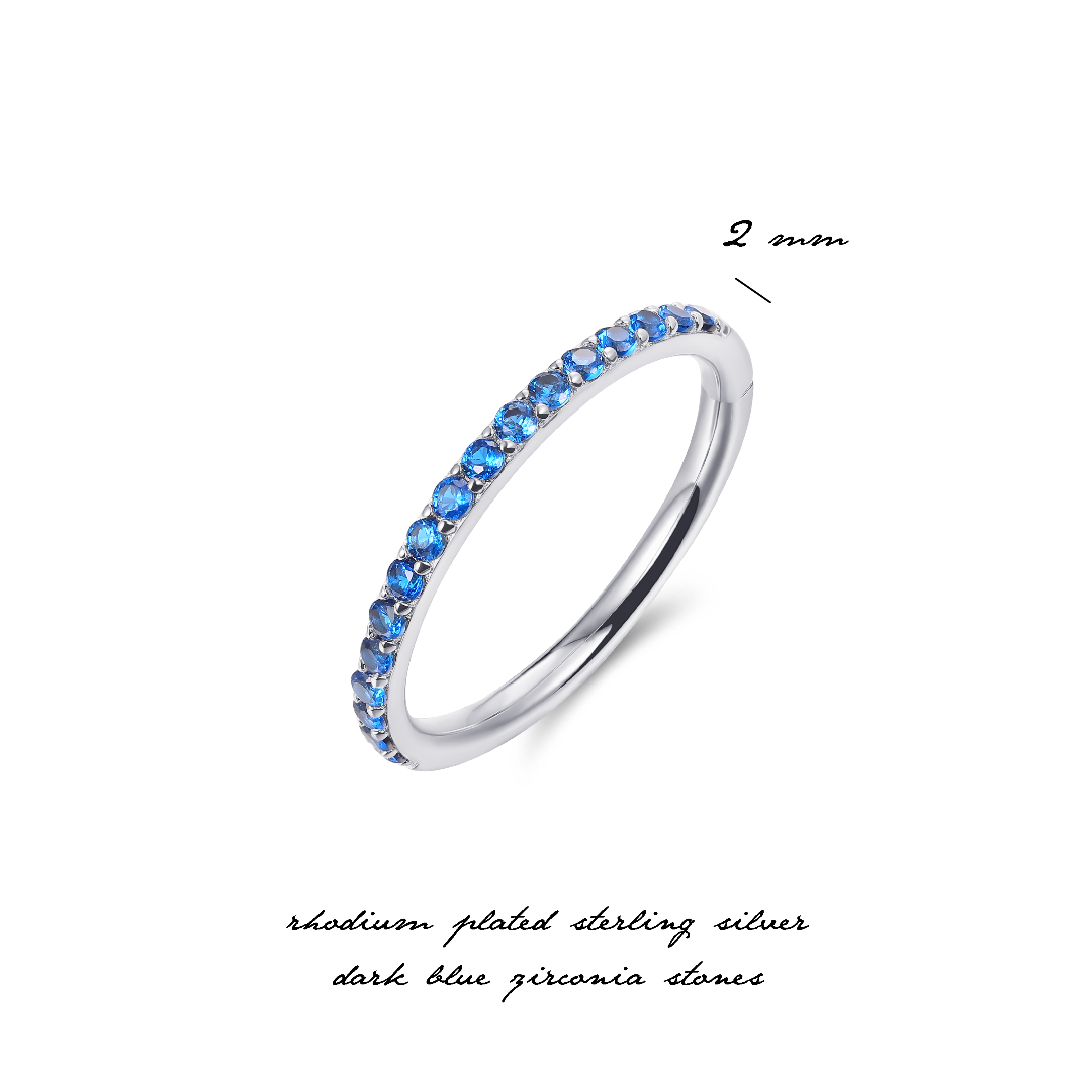 Blue Pave Stackable Ring | Silver Rhodium Plated | Gisser Jewels-4