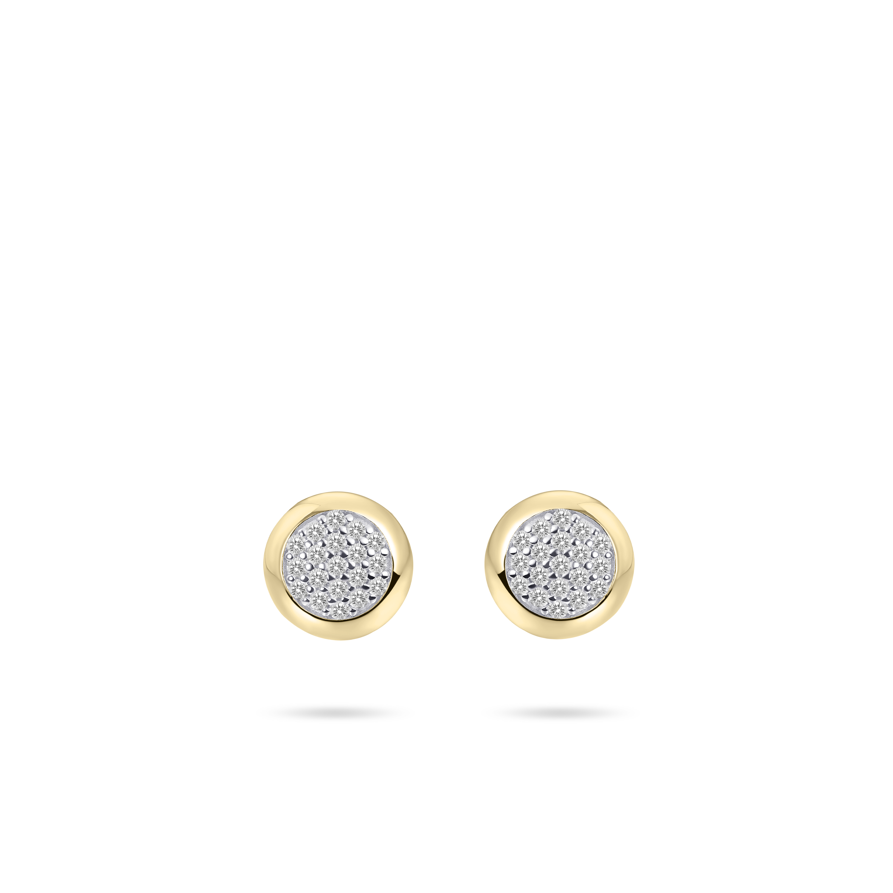 Gisser Jewels Gold Plated Silver Round Pave Ear Studs Zirconia Stones