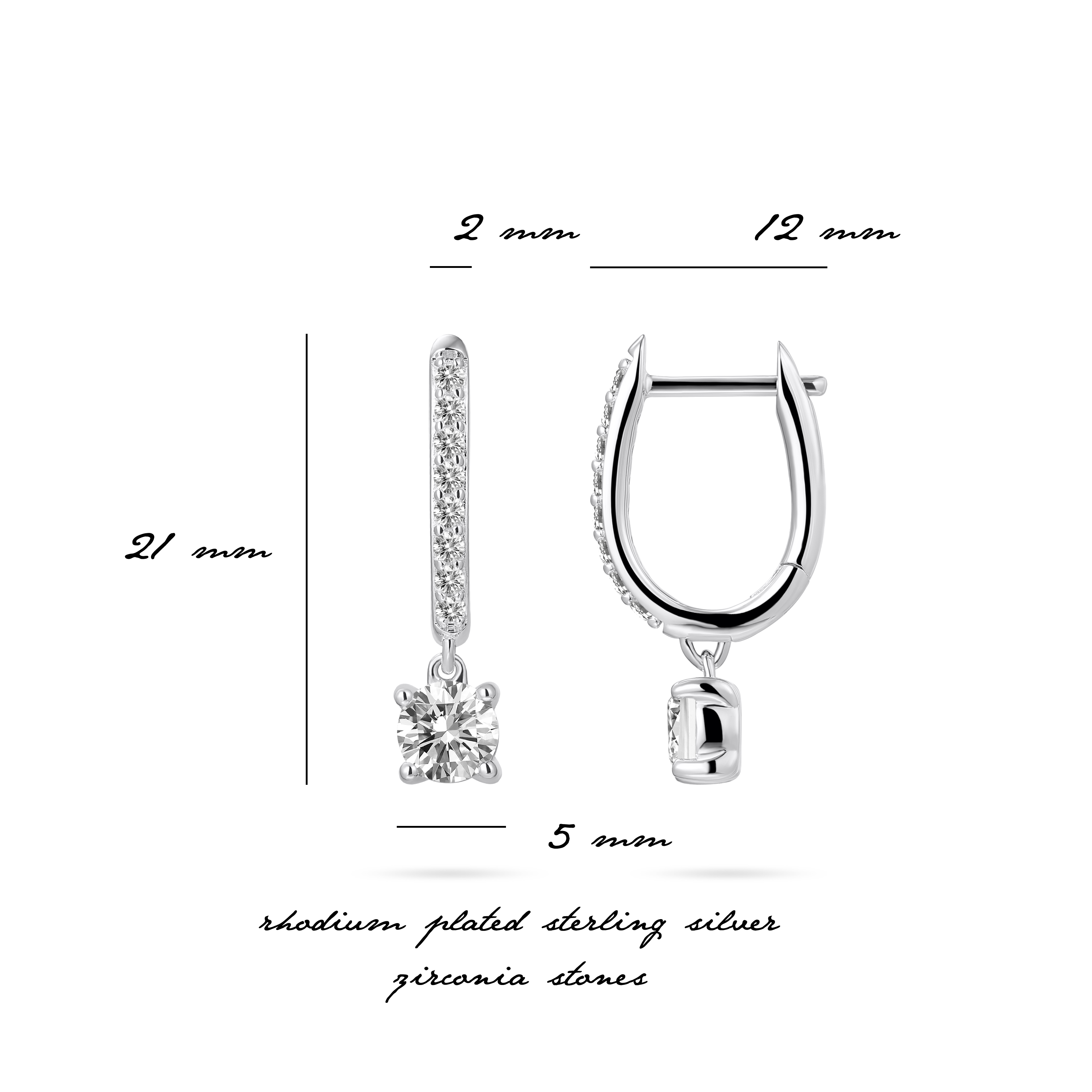 Gisser Jewels Charm Hoop Earrings Silver with Zirconia Stone