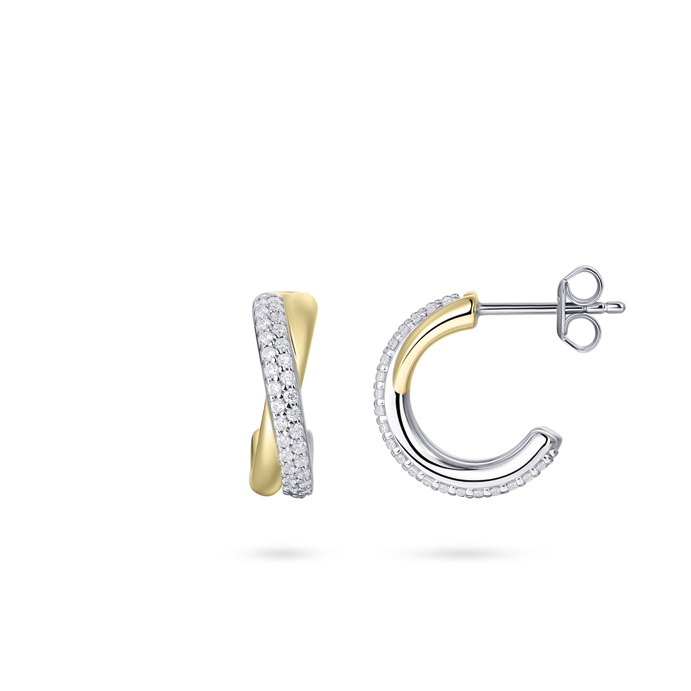 Gisser Jewels Silver Gold Plated Crossover Ear Studs with Stones