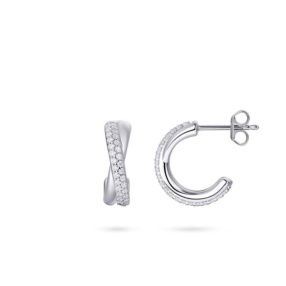 Gisser Jewels Silver Rhodium Plated Crossover Ear Studs with Stones