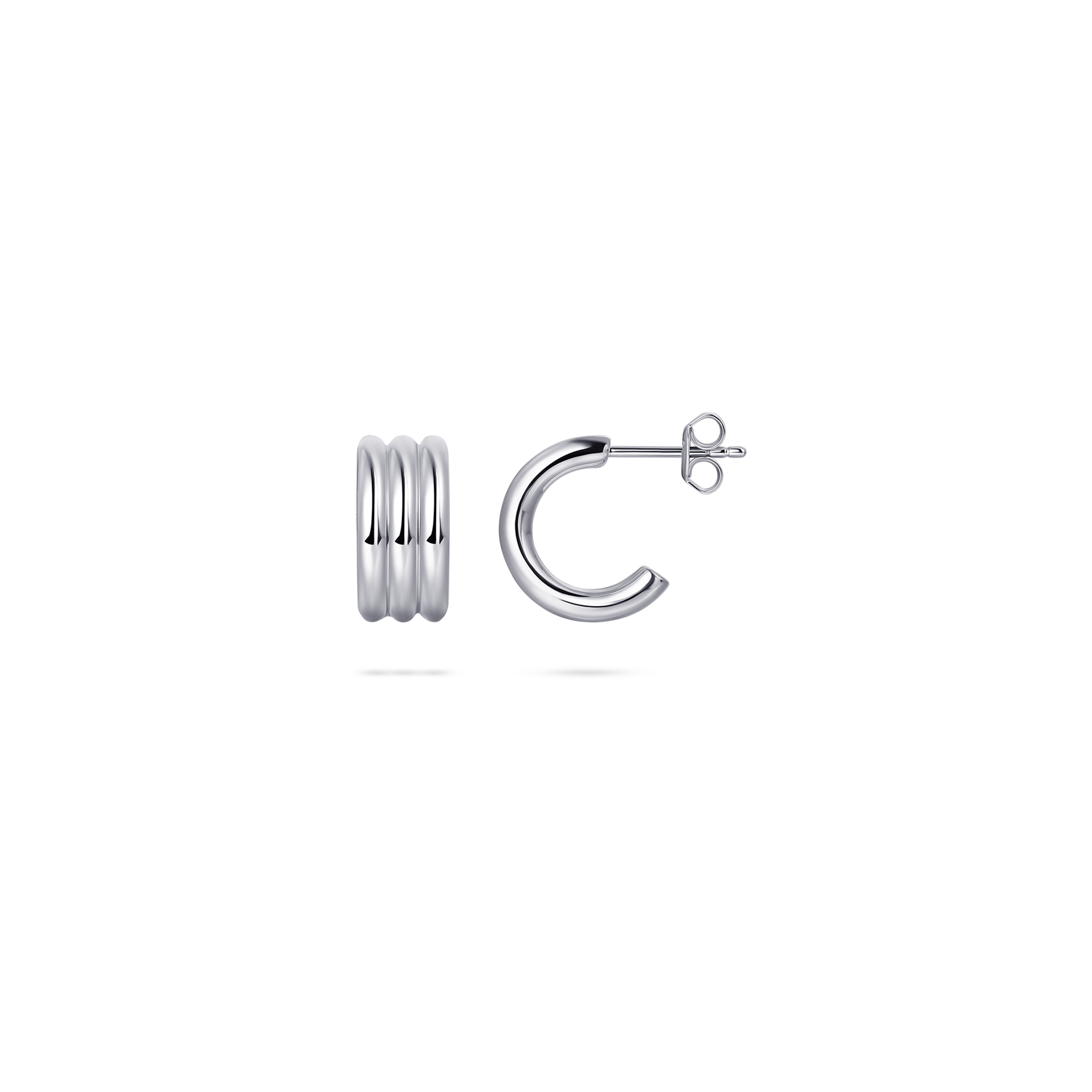 Gisser Jewels Silver Rhodium Plated Triple Bold Bands Stud Earrings