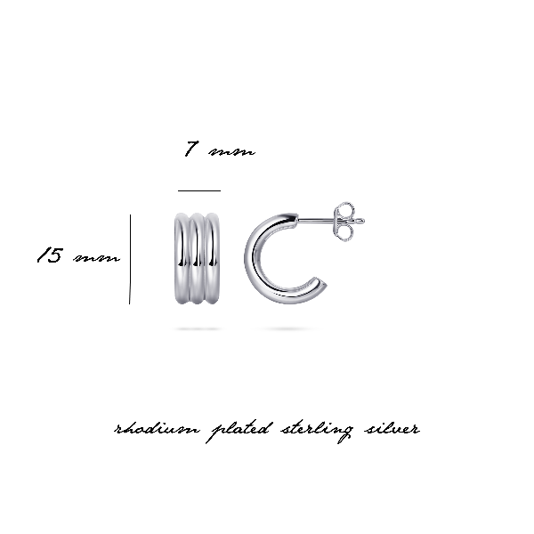 Gisser Jewels Silver Rhodium Plated Triple Bold Bands Stud Earrings