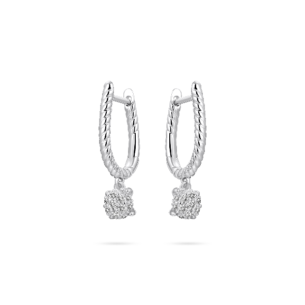 Gisser Jewels Silver Rhodium Plated Pave Charm Hoop Earrings