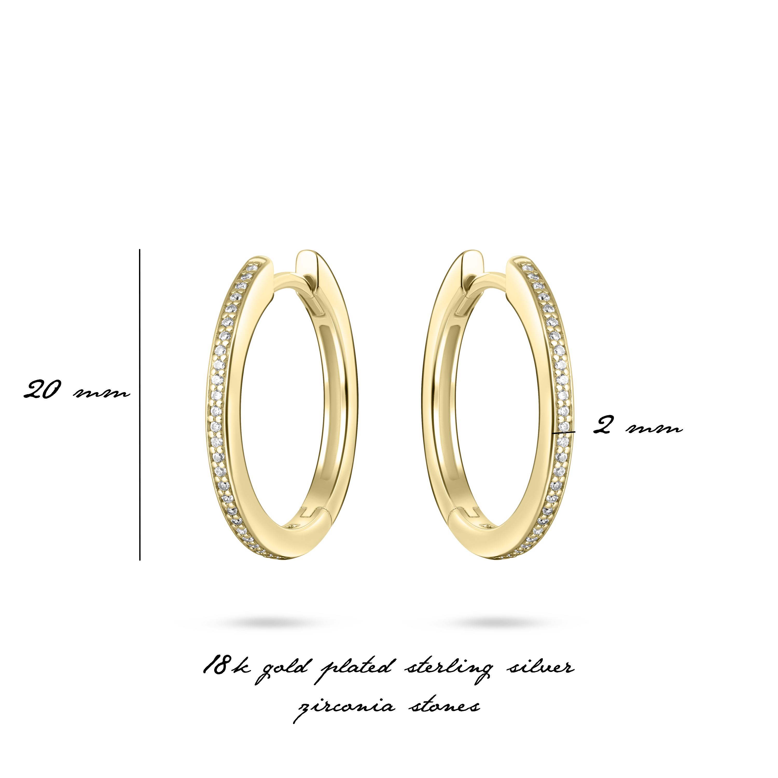 Gisser Jewels Hoop Earrings Gold Plated Silver with Zirconia Stones