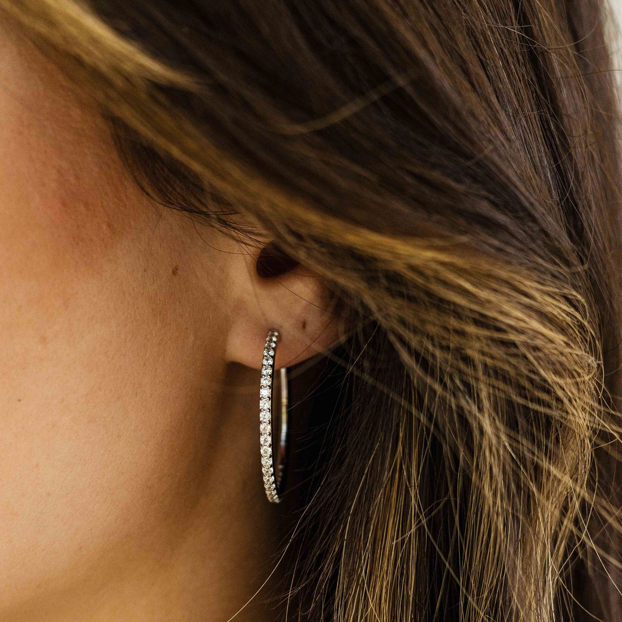 Sparkling Statement Hoop Earrings | Silver Rhodium Plated | Gisser Jewels